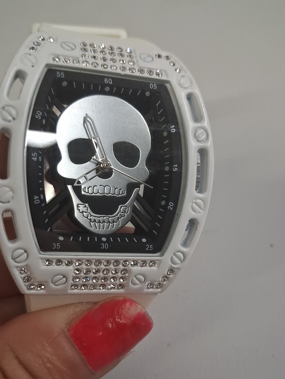 Mens Ed Hardy White Crystal Skull Watch